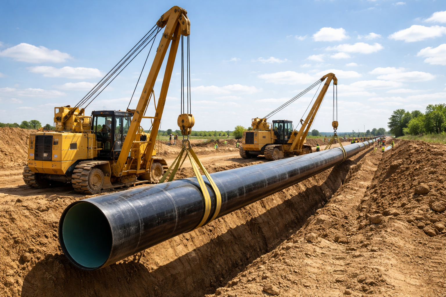 Pipeline lowering-in with sidebooms